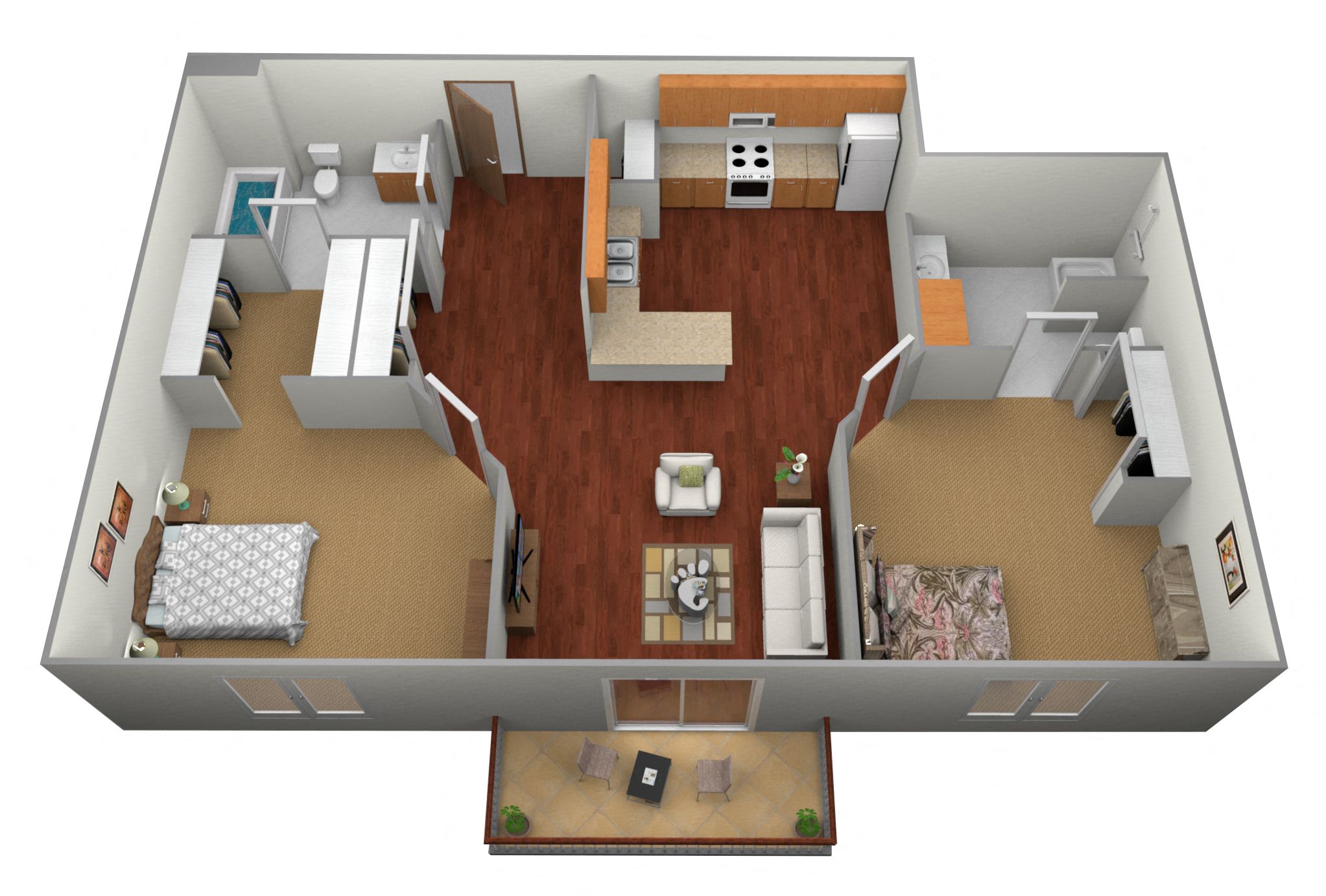 Floor plan for 2 beds, 2 baths, 929 sqft